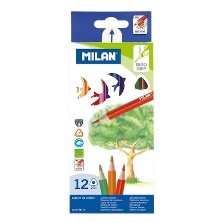 סט 12 עפרונות צבעוניים MILAN – גוף משולש מעץ - תמונה 2